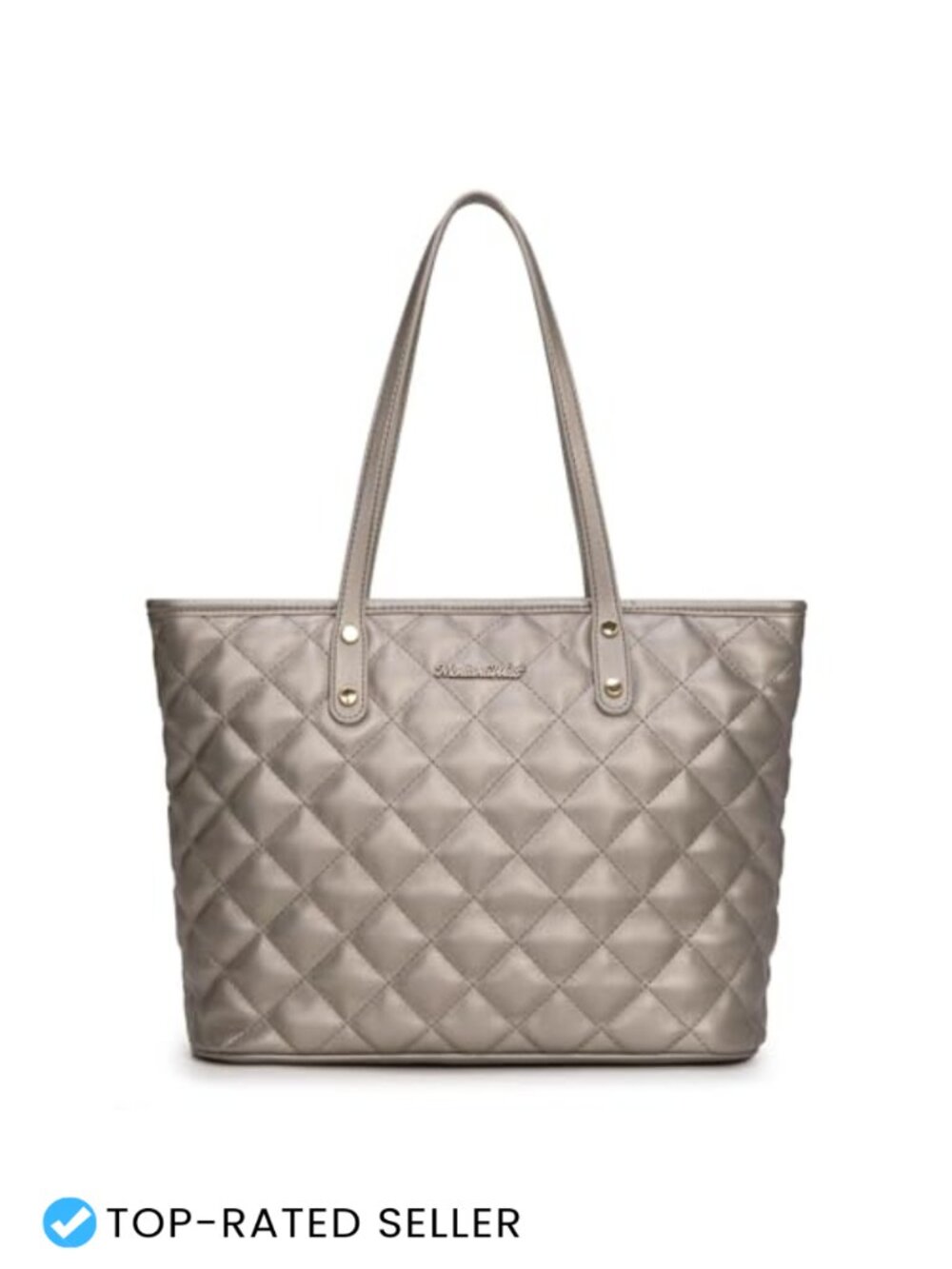 Quilted Vegan Leather Tote Bag Shoulder Handbag with Top Zipper